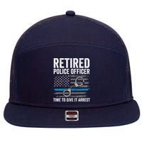 Retired Police Officer Blue Thin Line Flag Retirement 7 Panel Mesh Trucker Snapback Hat
