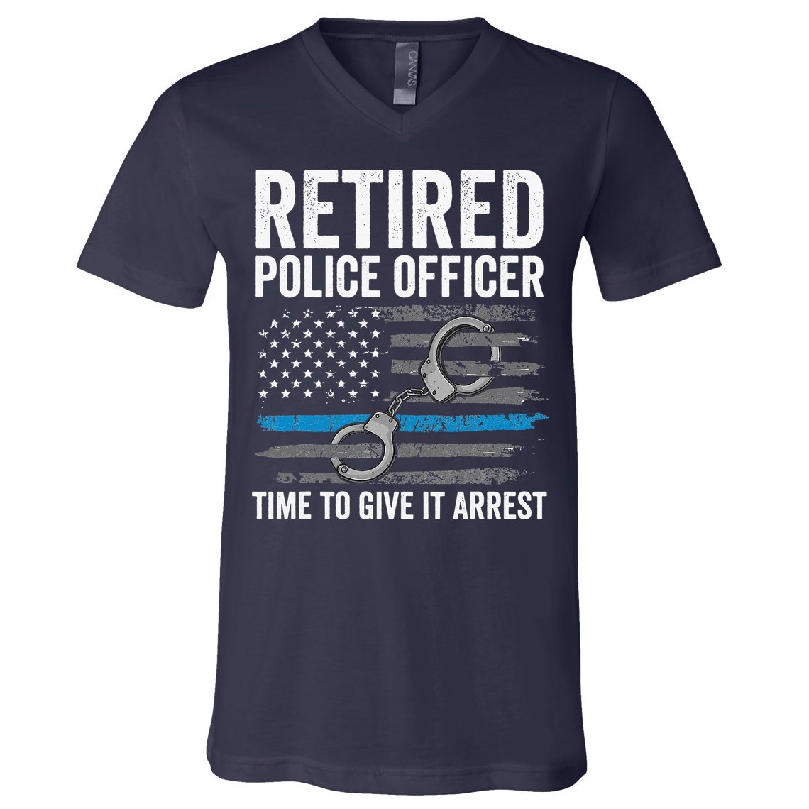 Retired Police Officer Blue Thin Line Flag Retirement V-Neck T-Shirt