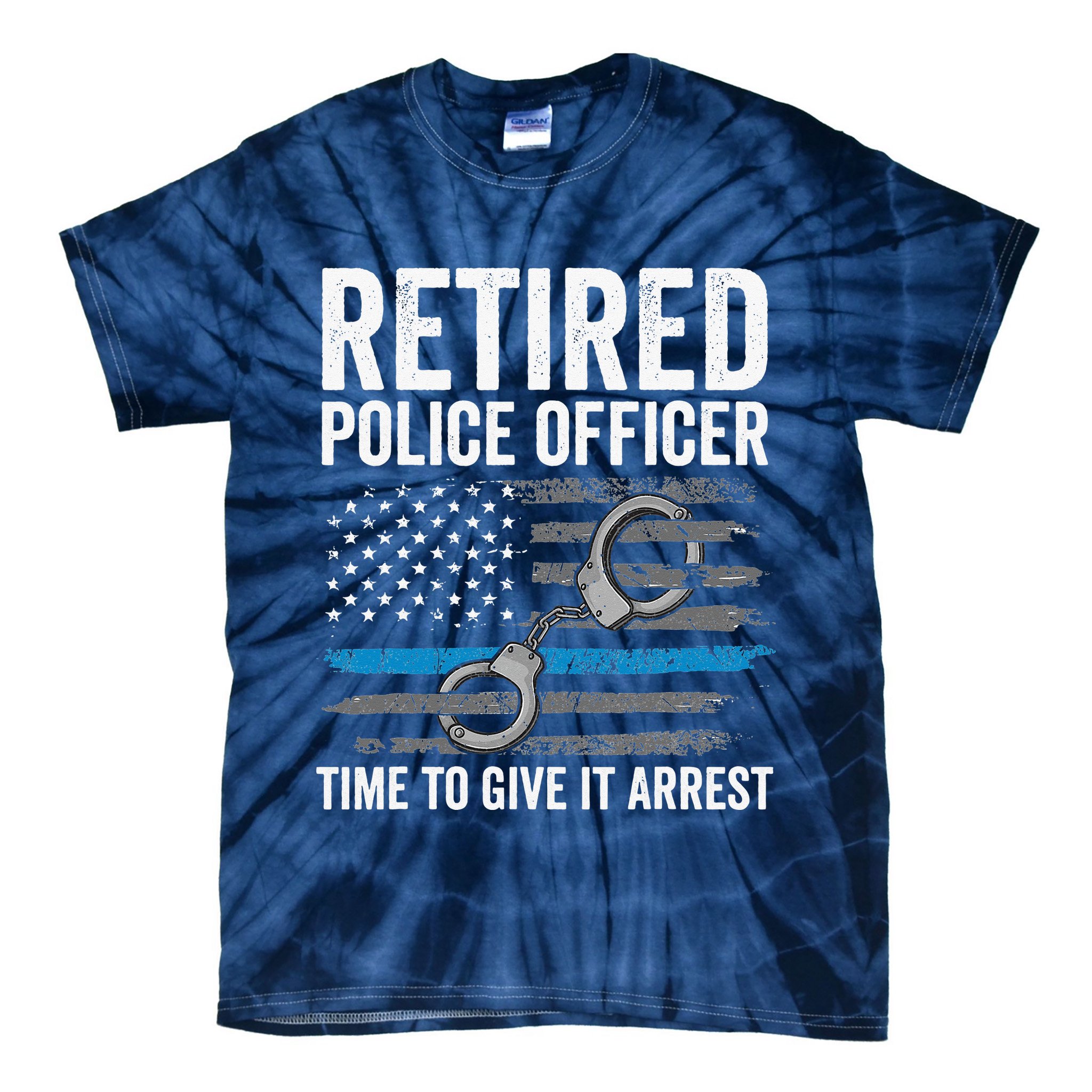 Retired Police Officer Blue Thin Line Flag Retirement Tie-Dye T-Shirt