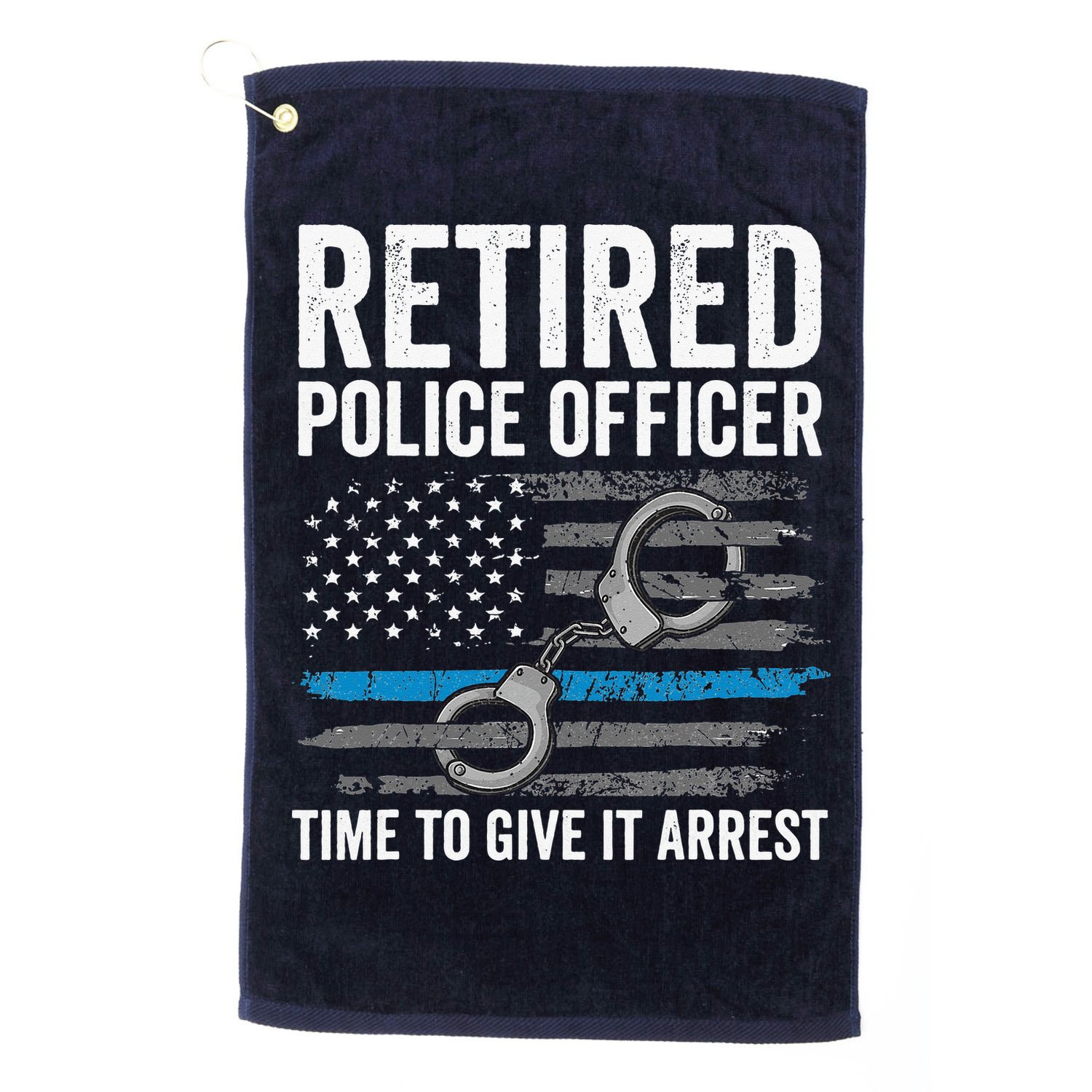 Retired Police Officer Blue Thin Line Flag Retirement Golf Towel