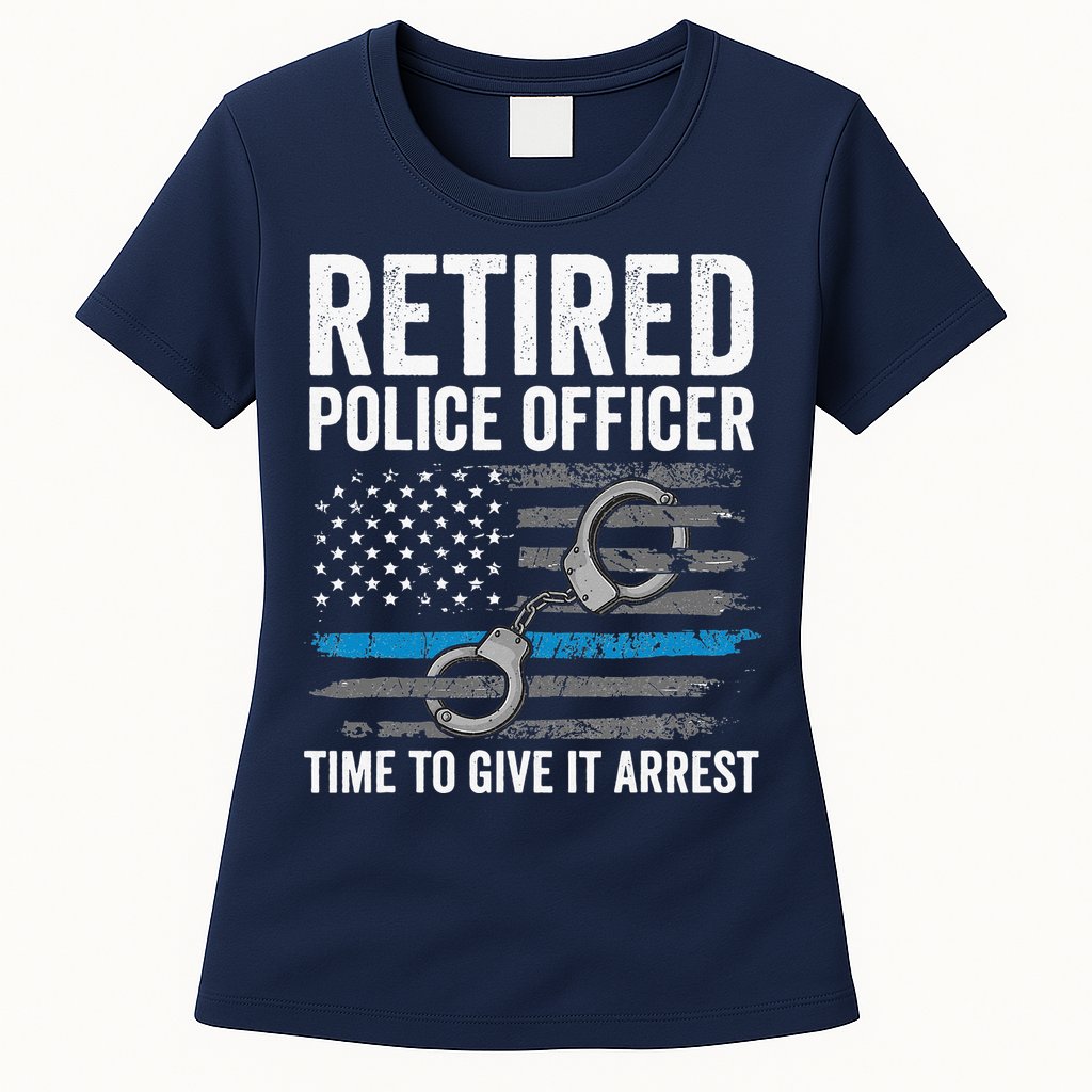 Retired Police Officer Blue Thin Line Flag Retirement Womens T-Shirt