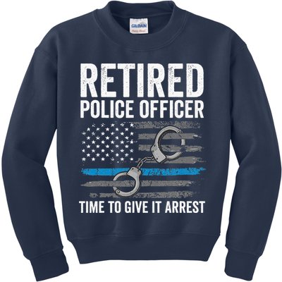 Retired Police Officer Blue Thin Line Flag Retirement Kids Sweatshirt