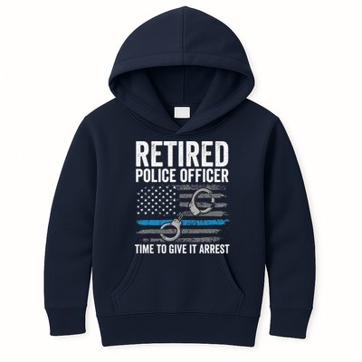 Retired Police Officer Blue Thin Line Flag Retirement Kids Hoodie