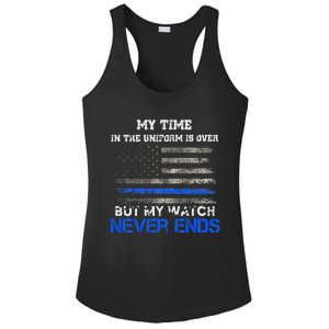 Retired Police Officer US Flag Thin Blue Line Patriotic Ladies PosiCharge Competitor Racerback Tank