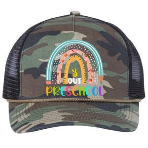 Rainbow Peace Out Preschool Happy Last Day Of School Gift Retro Rope Trucker Hat Cap