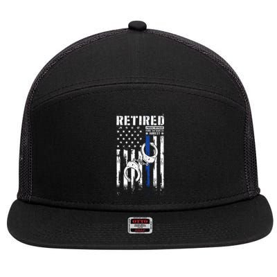 Retired Police Officer Thin Blue Line Police American Flag 7 Panel Mesh Trucker Snapback Hat