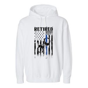 Retired Police Officer Thin Blue Line Police American Flag Garment-Dyed Fleece Hoodie