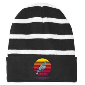 Retro Pigeon Owner Lover Gifts Pigeon Love Gift Striped Beanie with Solid Band