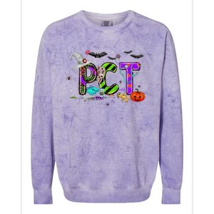 Retro Pct Patient Care Technician Halloween Spooky Season Colorblast Crewneck Sweatshirt