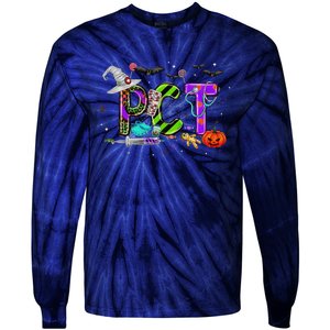 Retro Pct Patient Care Technician Halloween Spooky Season Tie-Dye Long Sleeve Shirt