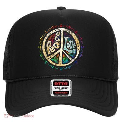 Retro Psychedelic Peace Sign Hip Funky Radical Great Gift High Crown Mesh Back Trucker Hat