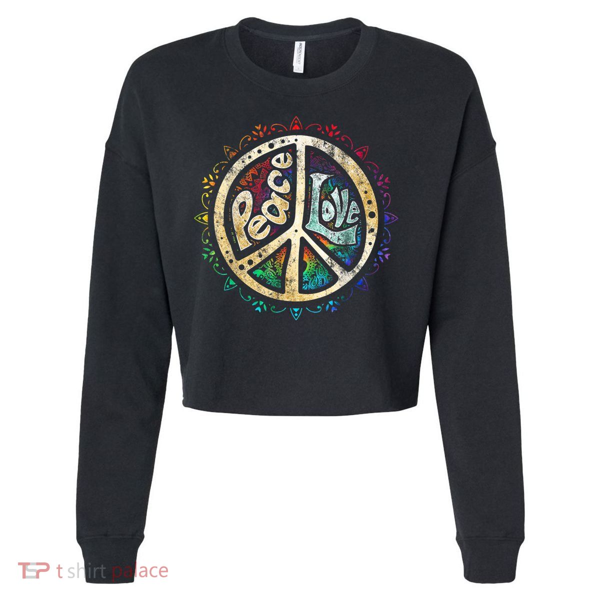 Retro Psychedelic Peace Sign Hip Funky Radical Great Gift Cropped Pullover Crew