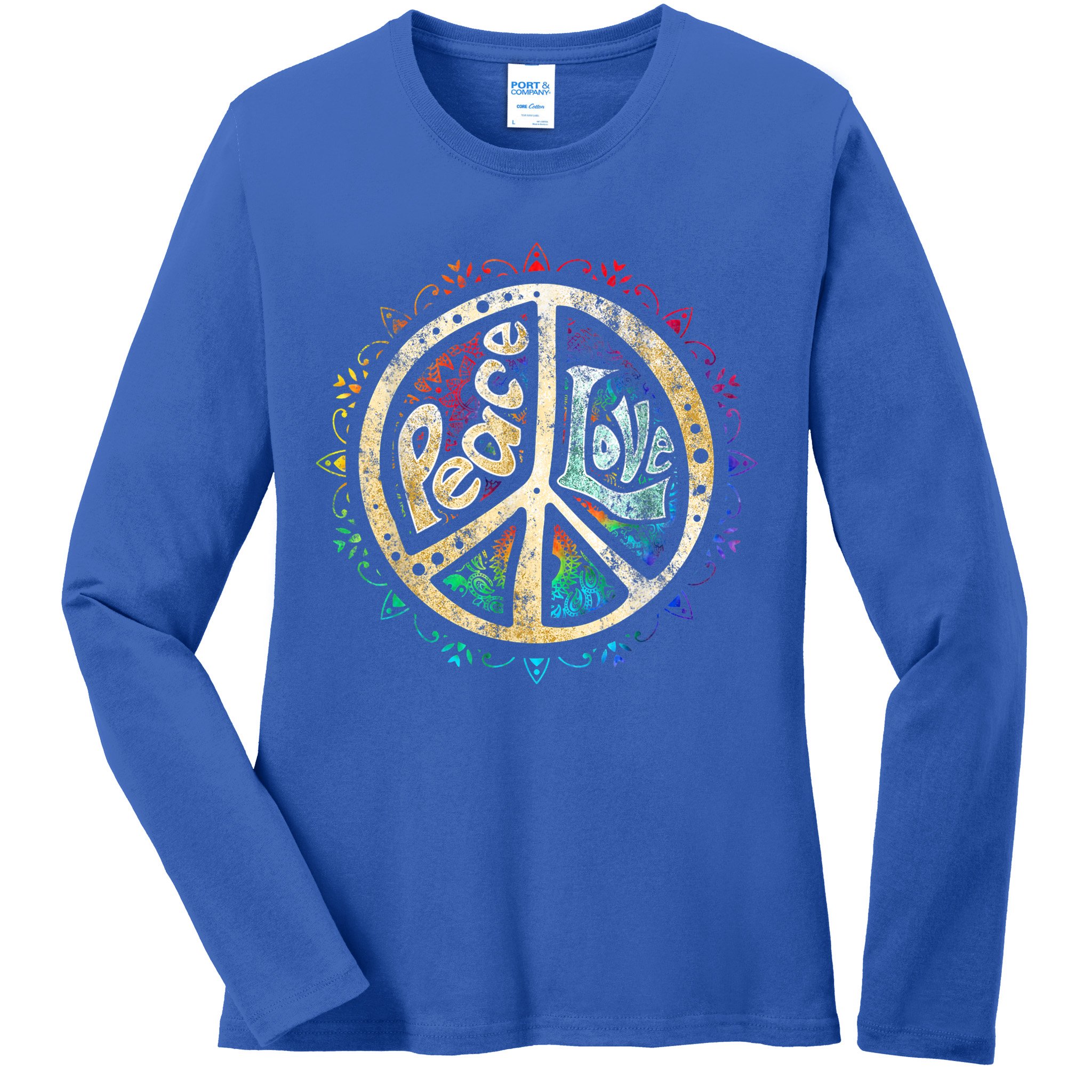 Retro Psychedelic Peace Sign Hip Funky Radical Great Gift Ladies Long Sleeve Shirt