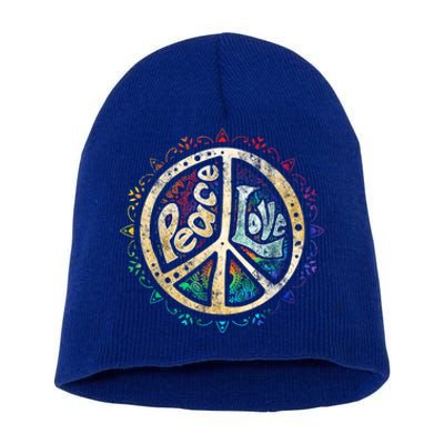 Retro Psychedelic Peace Sign Hip Funky Radical Great Gift Short Acrylic Beanie