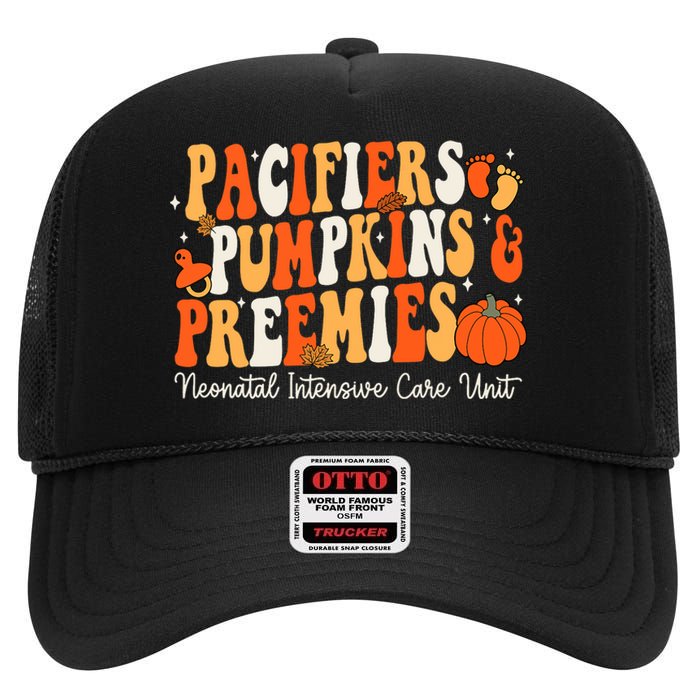 Retro Pacifiers Pumpkins Preemies Thanksgiving Nicu Nurse High Crown Mesh Back Trucker Hat