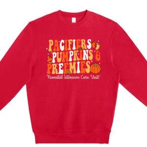 Retro Pacifiers Pumpkins Preemies Thanksgiving Nicu Nurse Premium Crewneck Sweatshirt