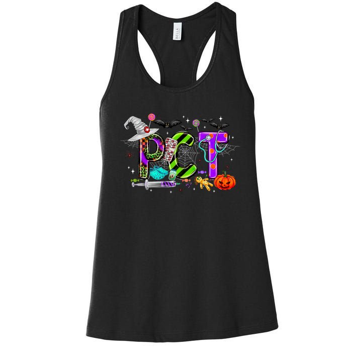 Retro Pct Patient Care Technician Halloween Spooky Season Women's Racerback Tank