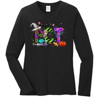 Retro Pct Patient Care Technician Halloween Spooky Season Ladies Long Sleeve Shirt