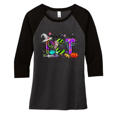 Retro Pct Patient Care Technician Halloween Spooky Season Women's Tri-Blend 3/4-Sleeve Raglan Shirt