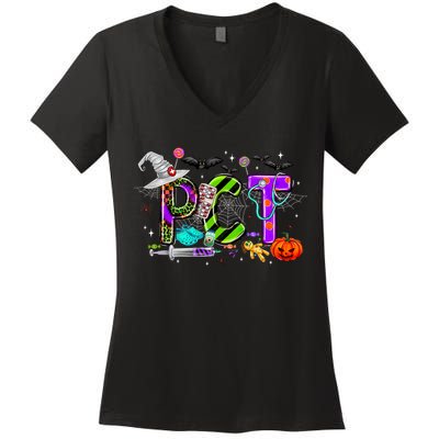 Retro Pct Patient Care Technician Halloween Spooky Season Women's V-Neck T-Shirt