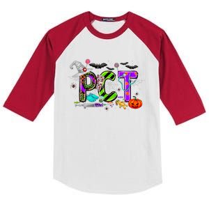 Retro Pct Patient Care Technician Halloween Spooky Season Kids Colorblock Raglan Jersey