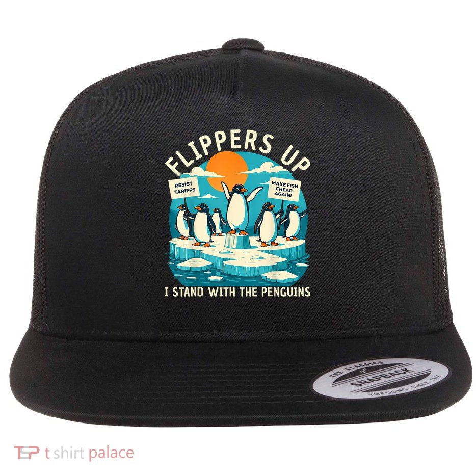  Resist Penguins Protest Against Tariffs Flat Bill Trucker Hat