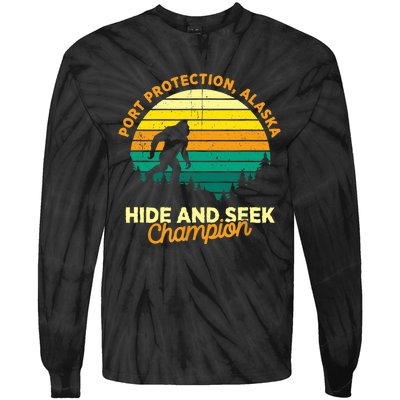 Retro Port Protection, Alaska Big foot Souvenir Tie-Dye Long Sleeve Shirt