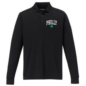 Retro Philly Philadelphia St Patricks Day Clover Boy Girl Performance Long Sleeve Polo