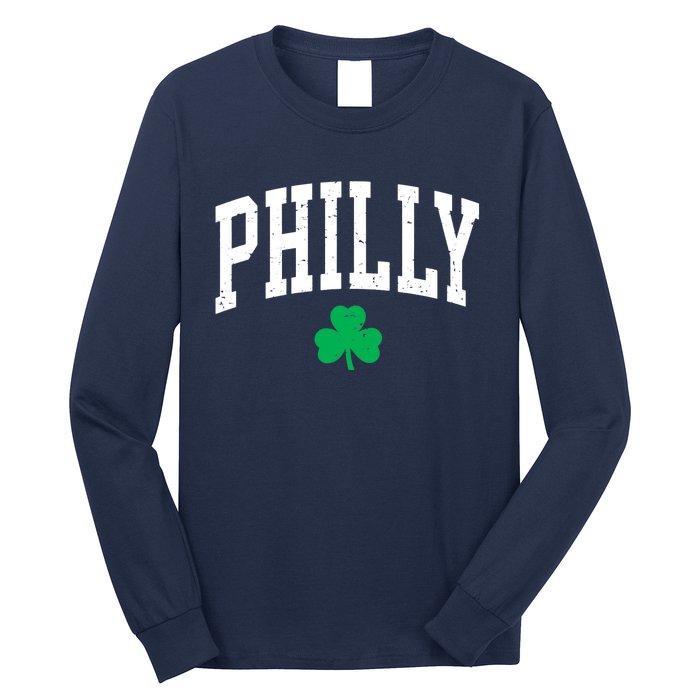 Retro Philly Philadelphia St Patricks Day Clover Boy Girl Long Sleeve Shirt