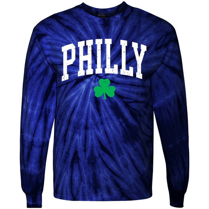 Retro Philly Philadelphia St Patricks Day Clover Boy Girl Tie-Dye Long Sleeve Shirt