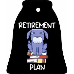 Retirement Plan Pet Dog Reading Books Bookworm Funny Retired Ceramic Bell Ornament