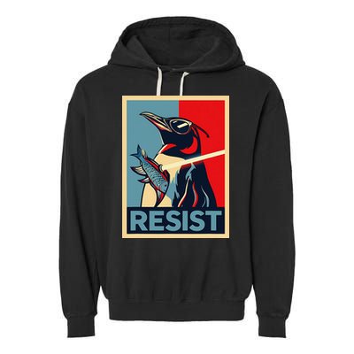 Resist Penguin Protest Bird With Sunglasses Sword Fish Art Garment-Dyed Fleece Hoodie