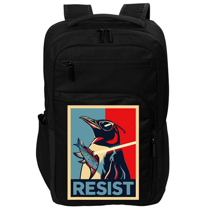 Resist Penguin Protest Bird With Sunglasses Sword Fish Art Impact Tech Backpack