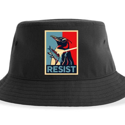 Resist Penguin Protest Bird With Sunglasses Sword Fish Art Sustainable Bucket Hat