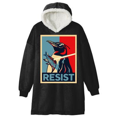 Resist Penguin Protest Bird With Sunglasses Sword Fish Art Hooded Wearable Blanket
