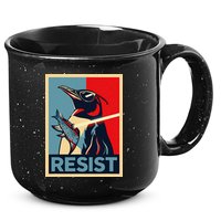 Resist Penguin Protest Bird With Sunglasses Sword Fish Art 15oz Campfire Ceramic Mug