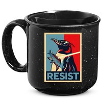 Resist Penguin Protest Bird With Sunglasses Sword Fish Art 15oz Campfire Ceramic Mug