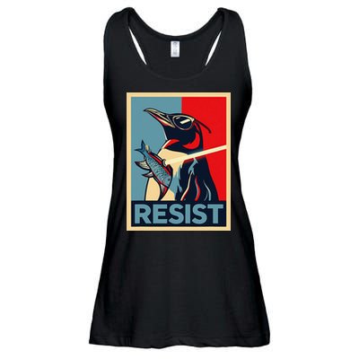Resist Penguin Protest Bird With Sunglasses Sword Fish Art Ladies Essential Flowy Tank
