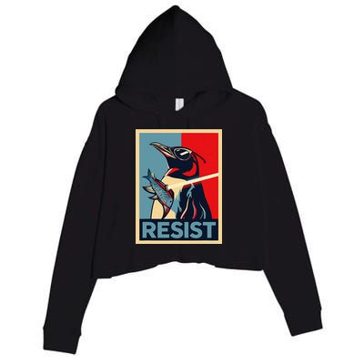 Resist Penguin Protest Bird With Sunglasses Sword Fish Art Crop Fleece Hoodie