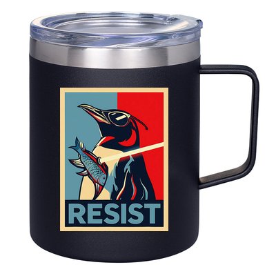 Resist Penguin Protest Bird With Sunglasses Sword Fish Art 12oz Stainless Steel Coffee Mug