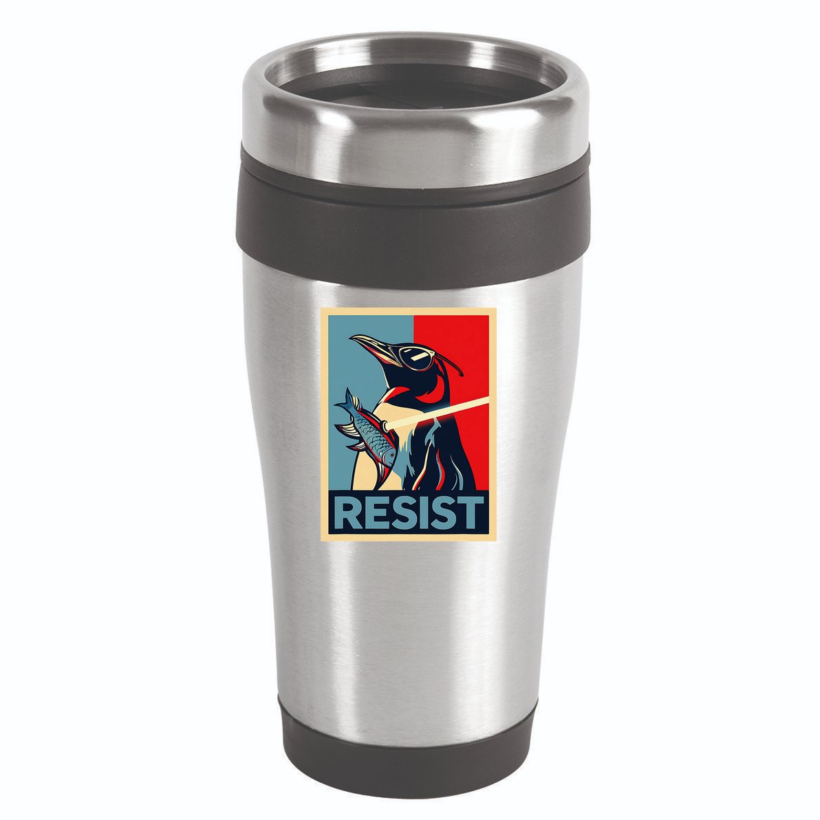 Resist Penguin Protest Bird With Sunglasses Sword Fish Art 16oz Travel Tumbler