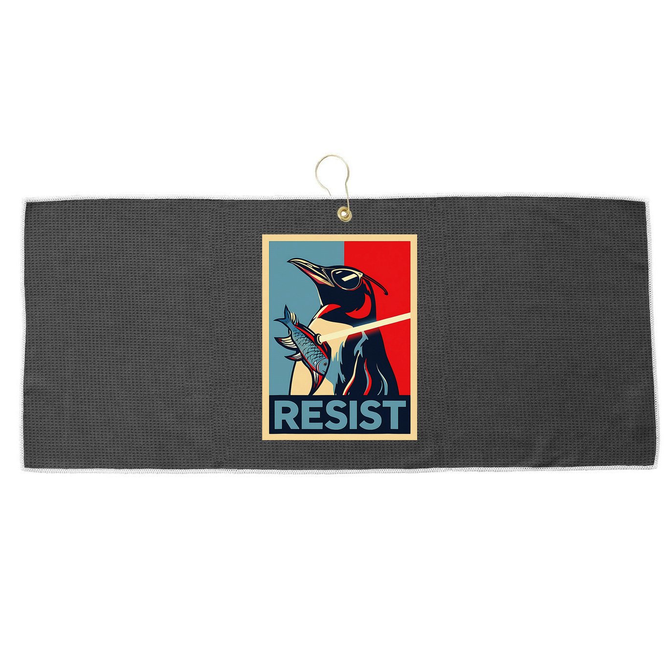 Resist Penguin Protest Bird With Sunglasses Sword Fish Art Large Microfiber Waffle Golf Towel