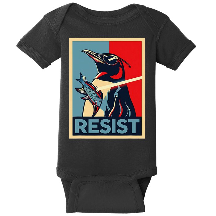 Resist Penguin Protest Bird With Sunglasses Sword Fish Art Baby Bodysuit