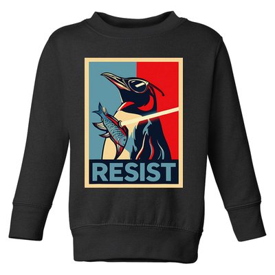 Resist Penguin Protest Bird With Sunglasses Sword Fish Art Toddler Sweatshirt