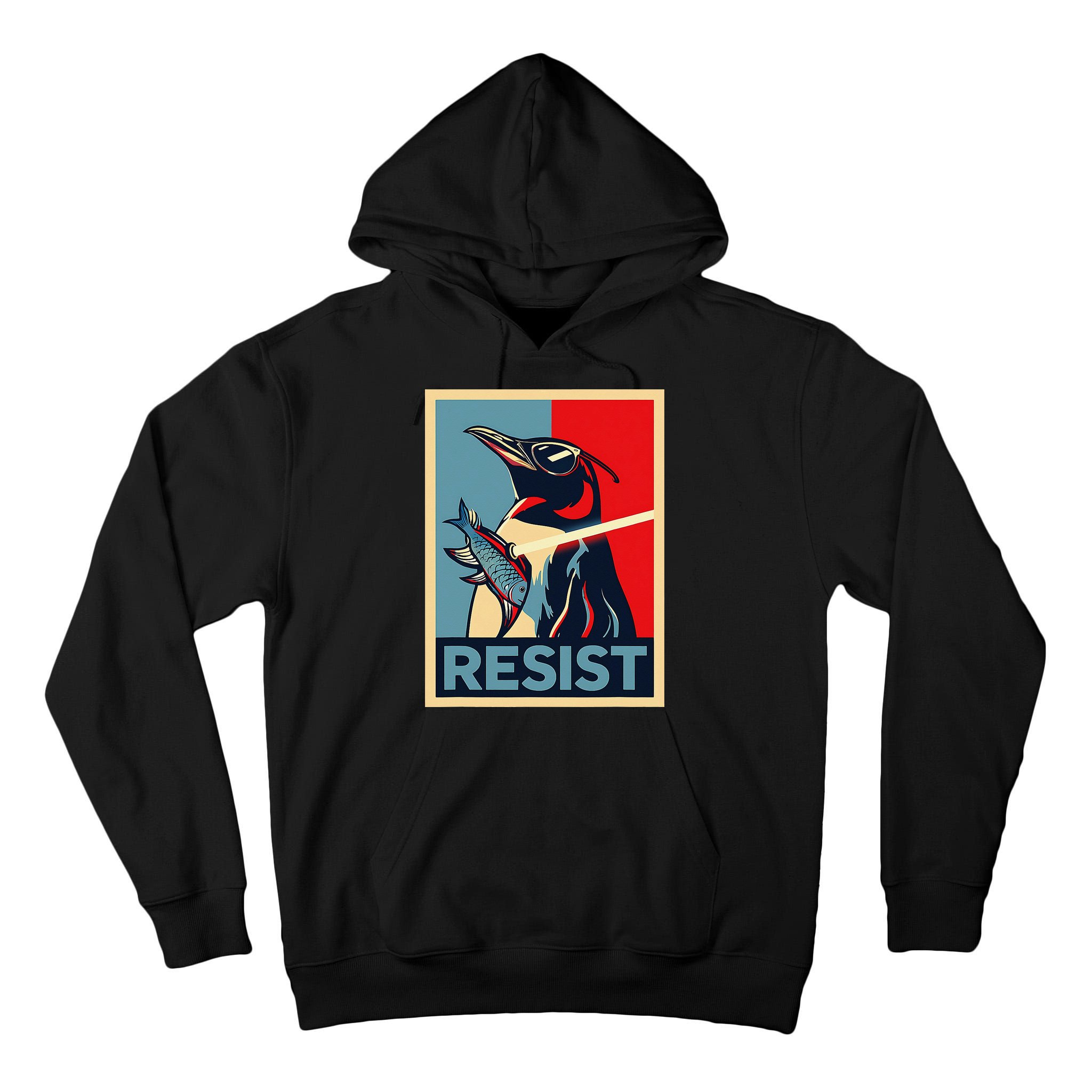 Resist Penguin Protest Bird With Sunglasses Sword Fish Art Tall Hoodie