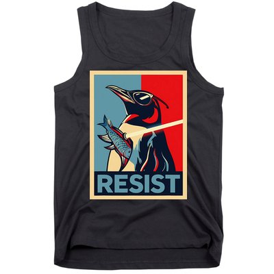 Resist Penguin Protest Bird With Sunglasses Sword Fish Art Tank Top