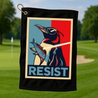 Resist Penguin Protest Bird With Sunglasses Sword Fish Art Golf Towel