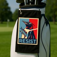 Resist Penguin Protest Bird With Sunglasses Sword Fish Art Golf Towel