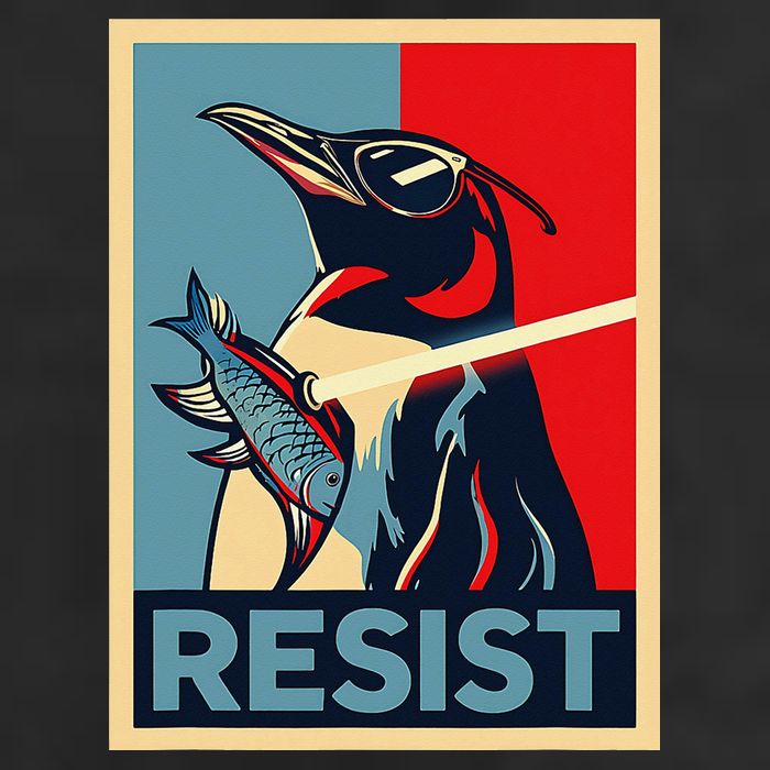 Resist Penguin Protest Bird With Sunglasses Sword Fish Art Golf Towel