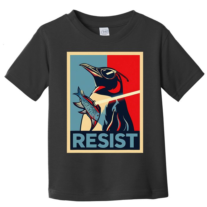Resist Penguin Protest Bird With Sunglasses Sword Fish Art Toddler T-Shirt